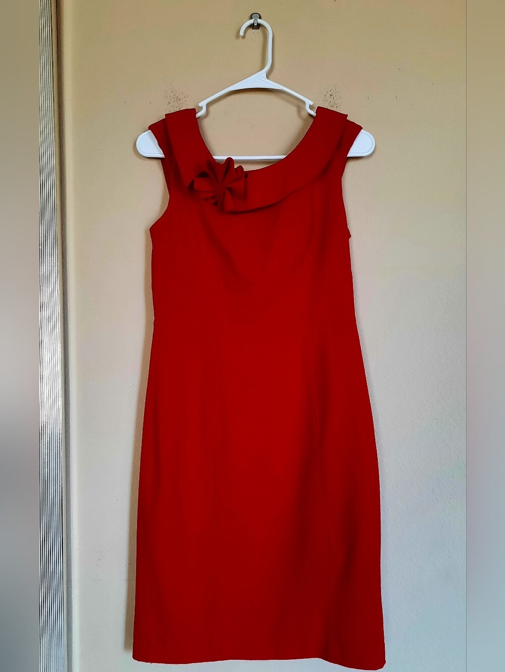 Calvin Klein Red Sleeveless Sheath Dress with Bow Detail